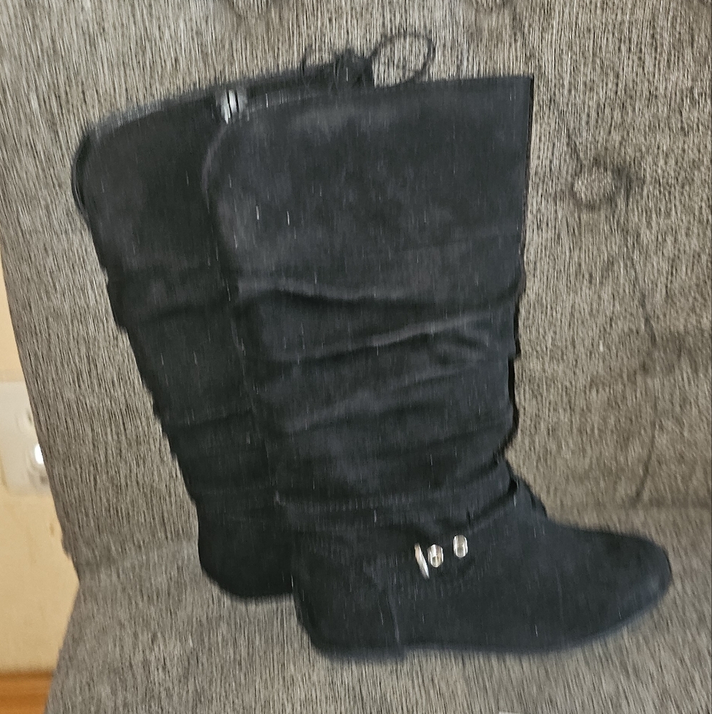Toddler baby girl sz 9m boots black suede like zip up okiedokie Flynn